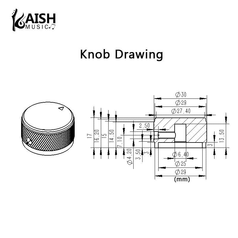 KAISH 2pcs 1-3/16''(30mm) Diam. Aluminium Potentiometer Knobs 1/4'' Universal Metal Pot Control Knobs with Indicator and Set Scr